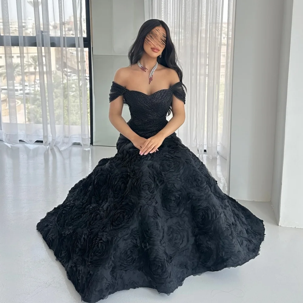 

Customized Glitter Temperament Black Mermaid Off the Shoulder Floor-length Bespoke Occasion Women Evening Luxury Dress Charming
