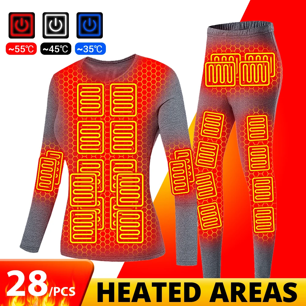 

Heated Jacket USB Undershirt Thermal Underwear Ski Jacket Self-heating Cotton Jacket Cotton Pants Thermal Suit Men Women Hiking