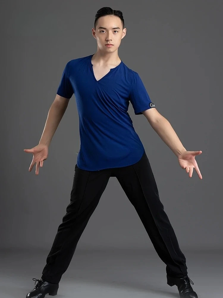 ผู้ชายมืออาชีพหลวมยาวแขนสั้นเสื้อชุดเต้นรําละตินการฝึกอบรมฤดูร้อนใหม่