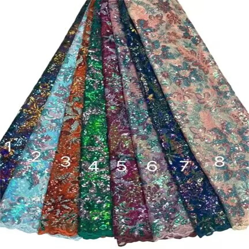 

African Sequins Lace Fabric 2023 Multicolor High Quality Sequence Lace Material French Nigerian Wedding Lace Fabrics For Sewing