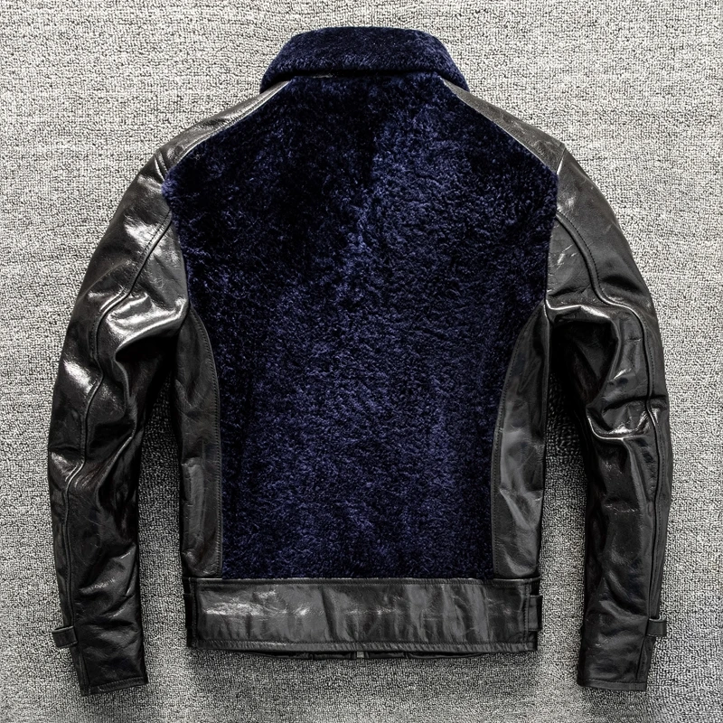 Red Brown Winter Leather Jacket Men Casual Style Plus Size 4XL Genuine Natural Cowhide Thick Warm Spliced Leather Coat