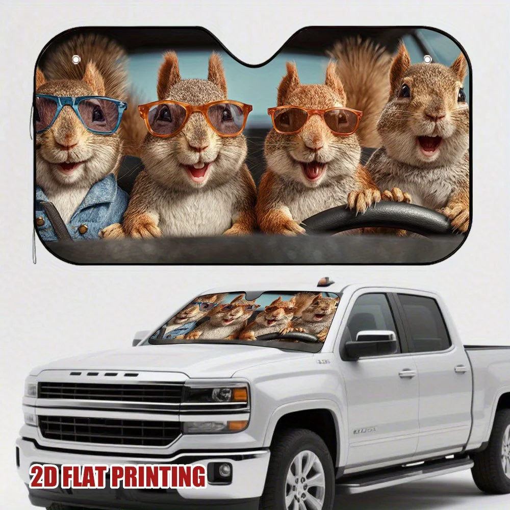 

1 шт. Модный автомобильный солнцезащитный козырек Drivingquirrels Gang Fun Trip — прочный чехол на лобовое стекло с очаровательным дизайном белки, подходит для всех V