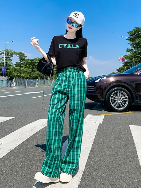 Summer Sportswear Set Women's Loose Fit Short Sleeve Two-Piece Suit Korean Style Wide Leg Pants Slimming Effect Casual Outfit