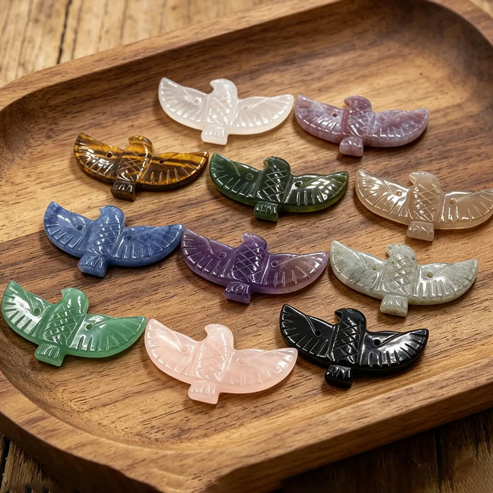 Eagle Bird Natural Stone Pendant for Necklace Jewelry Making Sculpture Statue Semi Precious Stone Animal Charms Accessories X307