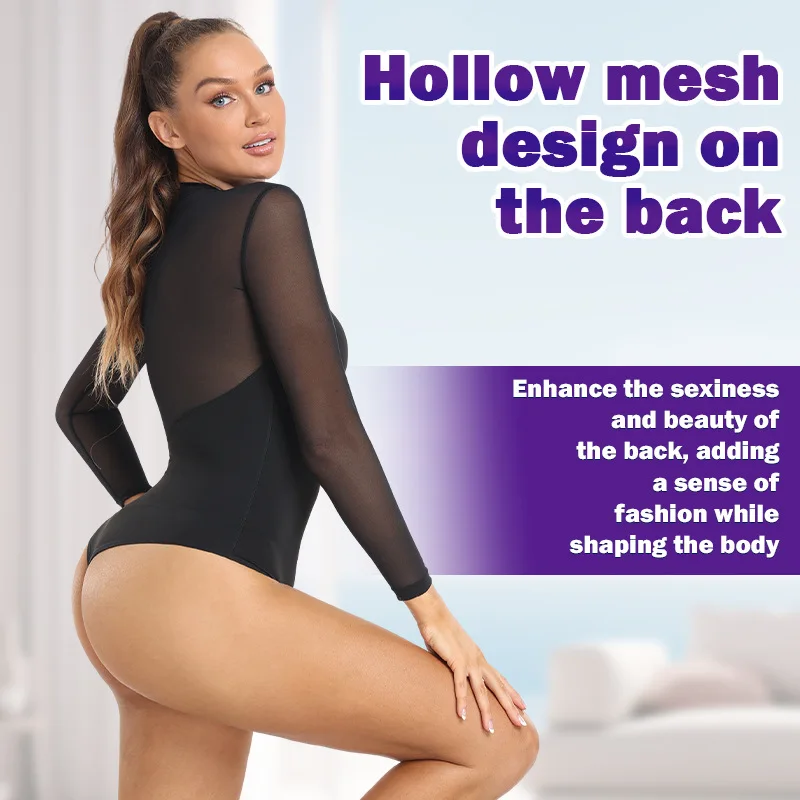 One Piece Hollow Mesh Long Sleeved shapwear for Women Thong Base Wear Butt Lifter Waist Slimmer Tummy Controller for Daily Use