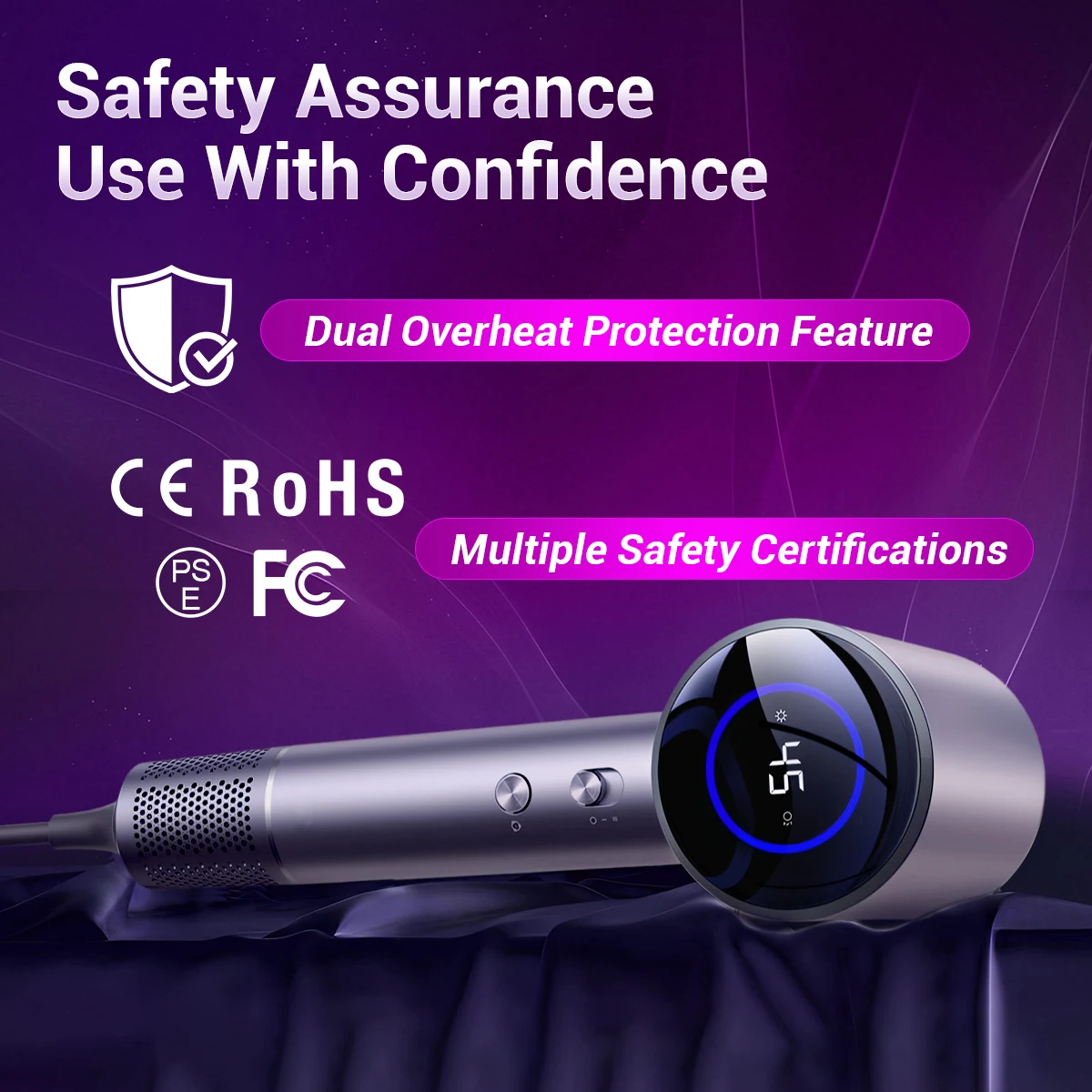 TQ-D3 Professional Purple Negative Ion Hair Dryer - High Speed 110K RPM, Ultra Quiet & Thermostat Control for Hair Care