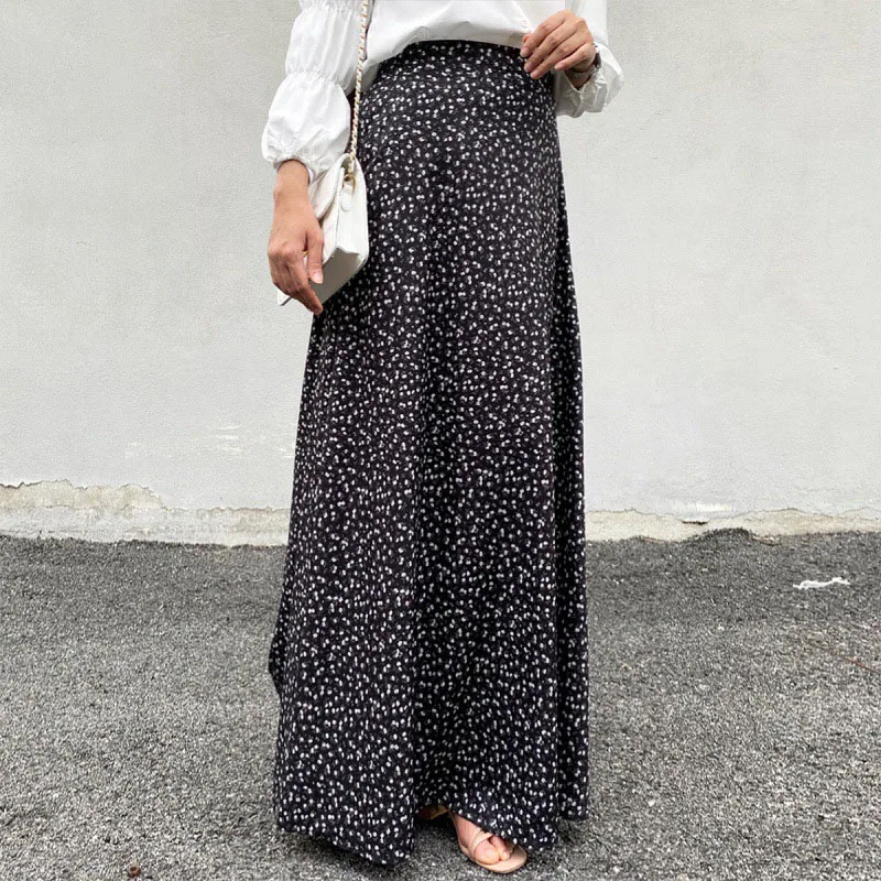 Korean New Versatile Long Skirt For Women 2024 Spring Summer Slim Simple Fold Floral Dress Fashion Thin Casual Female Clothing