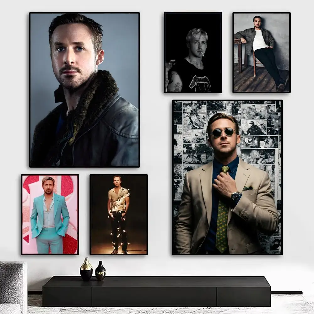 Celebrity R-Ryan G-Gosling Poster-Kunstdruck als Wanddekoration, ideal für Wohnzimmer, Schlafzimmer, Bar, Salon und als Geschenk für zu Hause