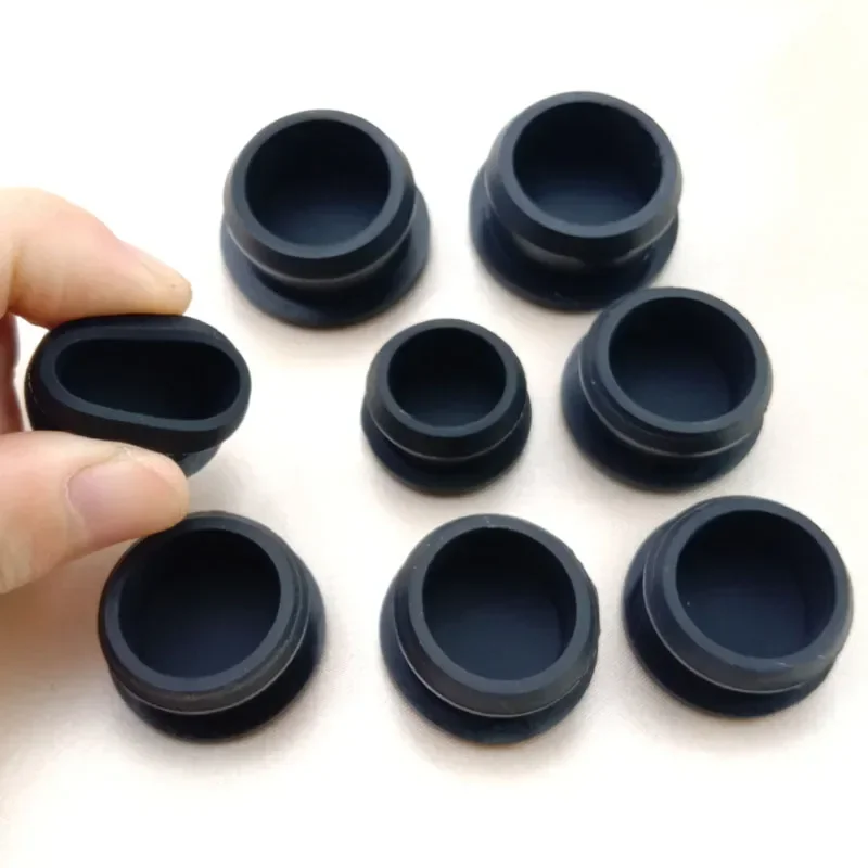 Food Grade Silicone Rubber Conical Snap-on T Type Plug Blanking End Caps Tube Inserts Bung 2.5-50.6mm Black