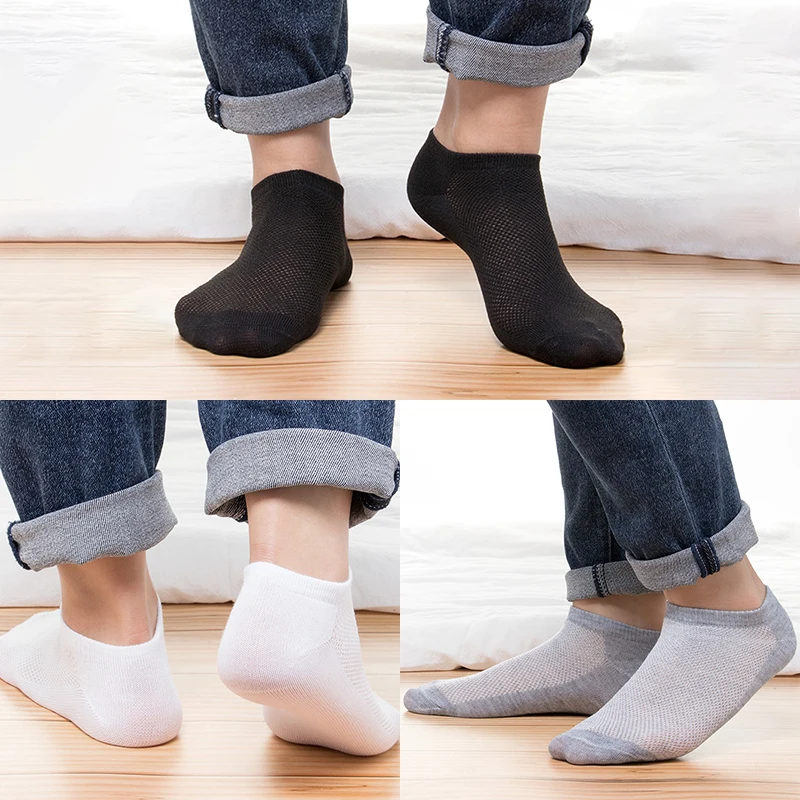 10 Pairs/Lot Breathable Men\'s Socks Short Ankle Elastic Mesh Cotton Business Unisex Sock High Quality Plus Size EU38-43 Socks