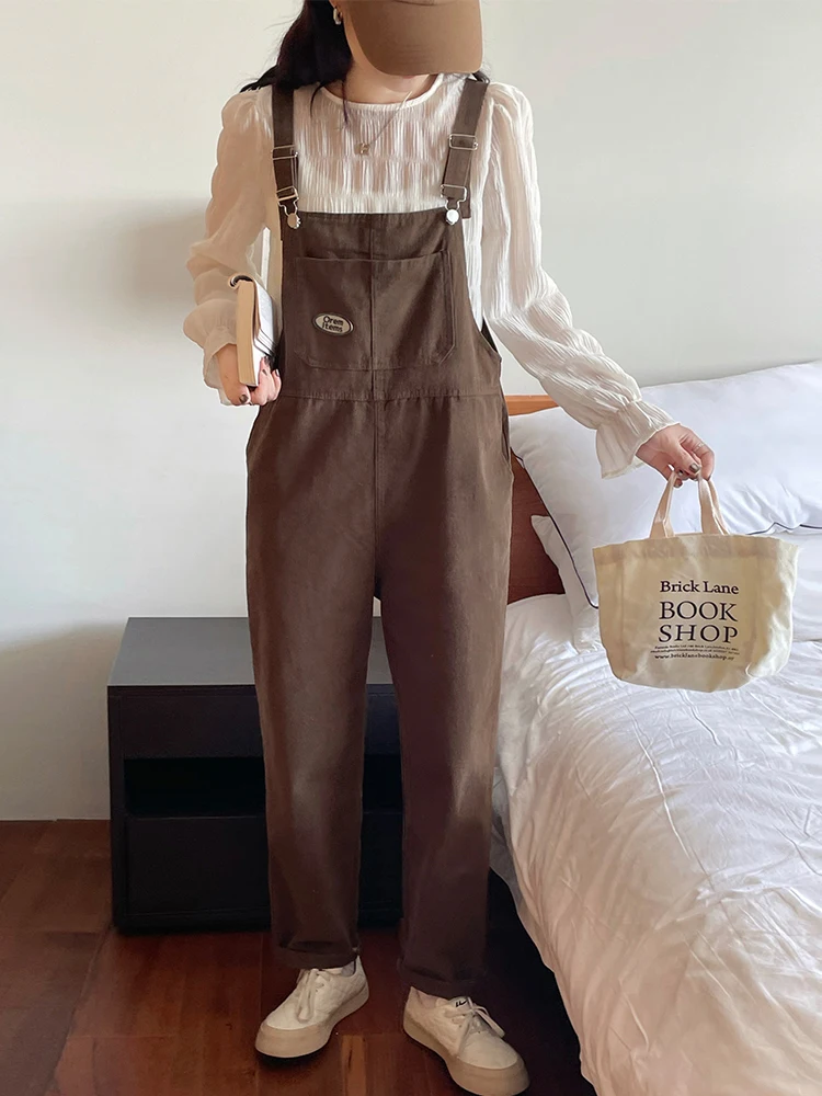 Vintage Denim Overalls Women Summer 2022 New American vintage brown Jumpsuits loose straight pants Y2K Women Jeans
