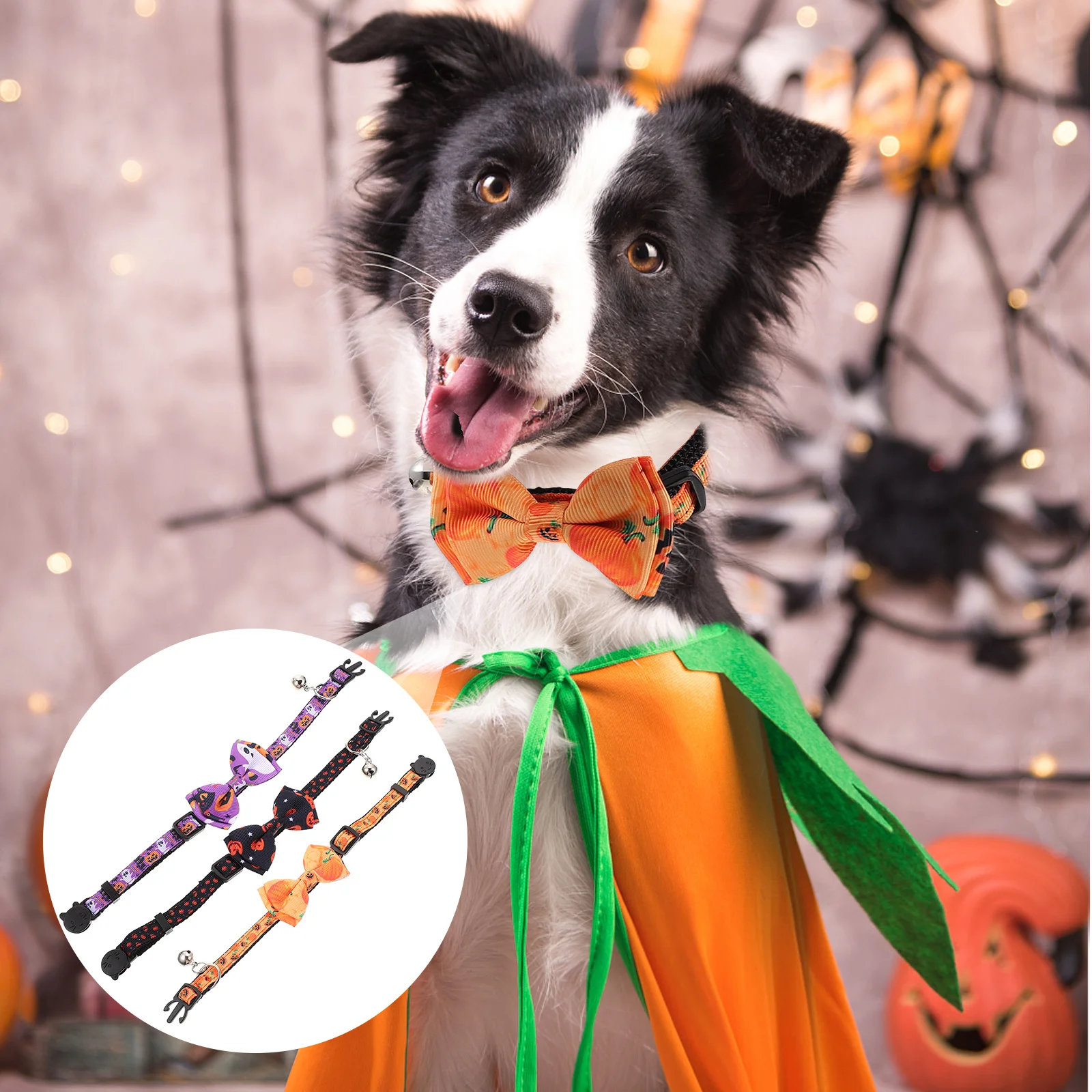 

3Pcs Halloween Cat Collar Adjustable Pet Costume Bell Bow Tie Party Decoration Halloween Cat Collar Pet Necklace