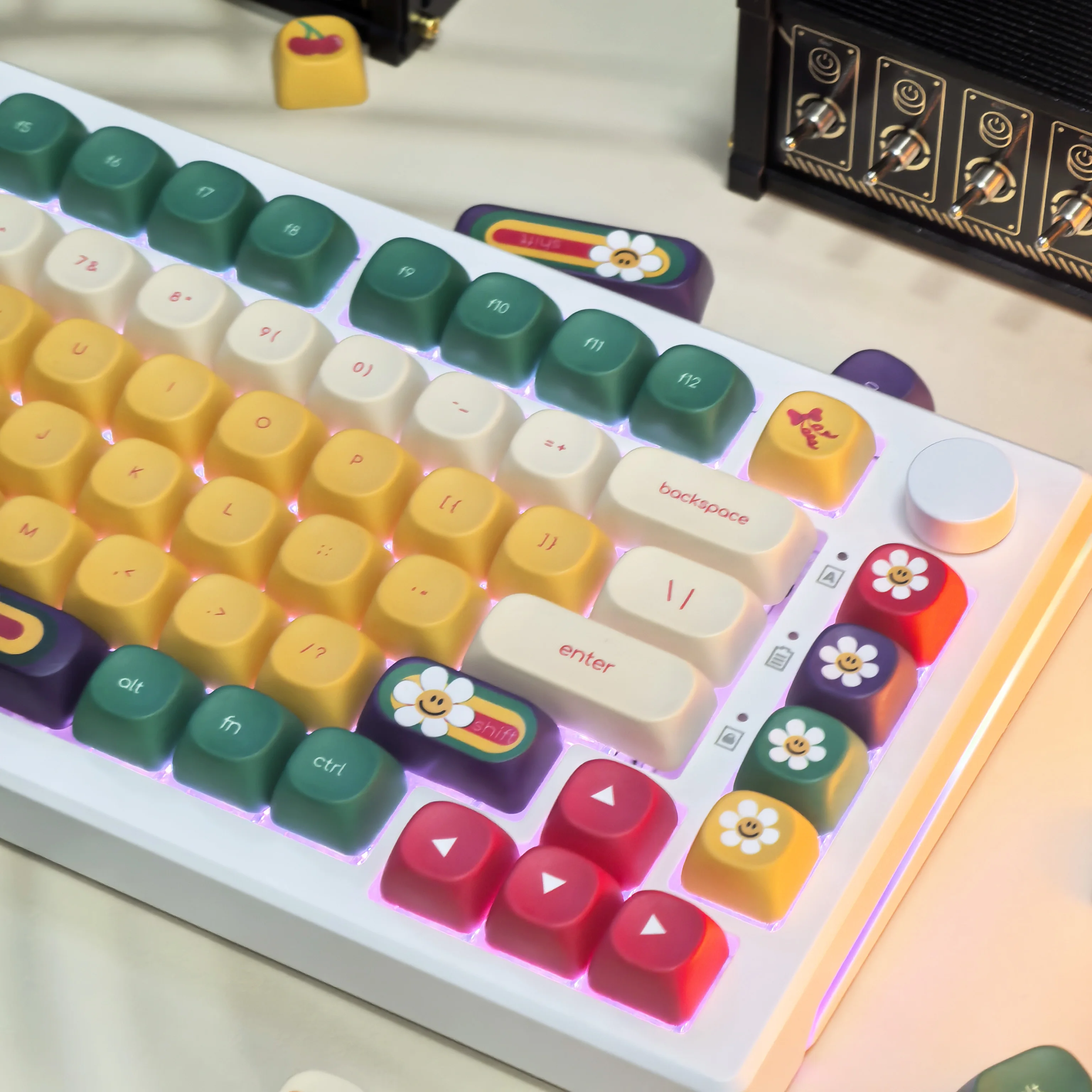 Dopamine Keycaps Moa Pbt Thermal Sublimation Process Yellow Green Red For Aulaf75 Keyboard Diy Keycaps