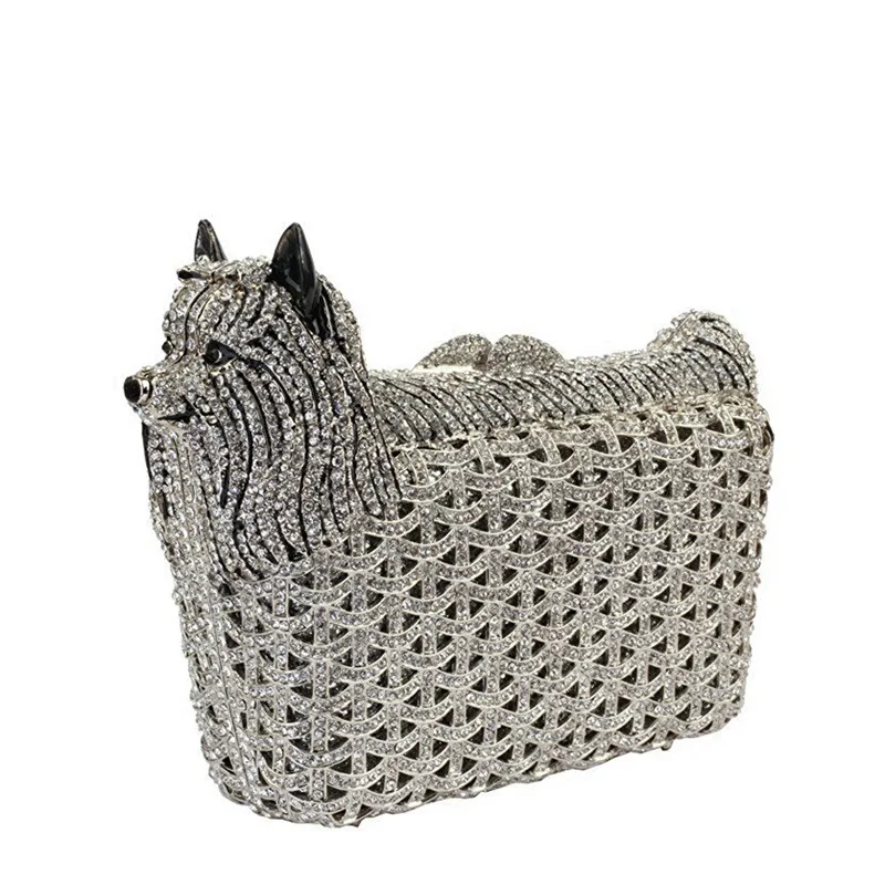 Handbag Puppy Rhinestone Hollow Bag Colored Diamond Dinner Chain Bag Animal Modeling Evening Bags Pochette Elegante Da Cerimonia