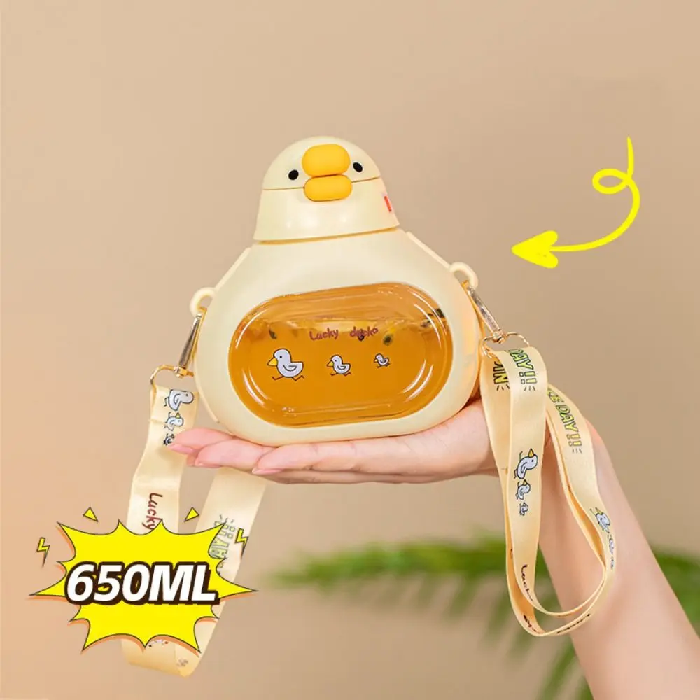 

Duck Shape Cute Duck Bottle Carried with Straps 650ML Big Belly Water Bottle Portable PC Large-Capacity Big Belly Cup Camping