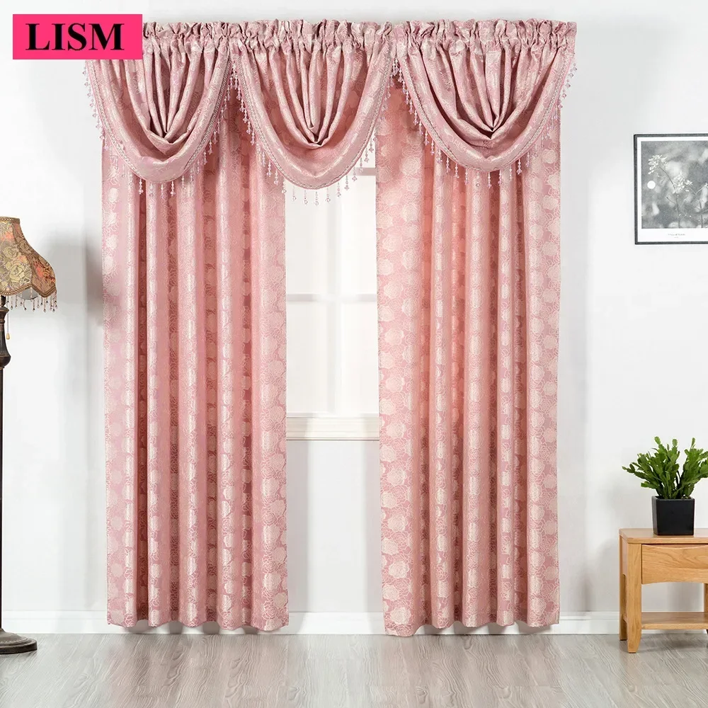

New Pink Luxury Curtains For Living Room Bedroom Nordic Jacquard Blackout Custom Window Decor European Thicken Valance Cortinas