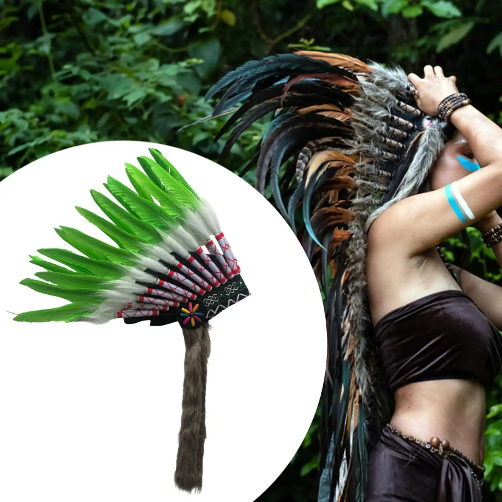 人工羽根インディアンヘッドドレスコスチュームアクセサリー帽子仮装ダンスショーハロウィンステージパフォーマンスパーティー