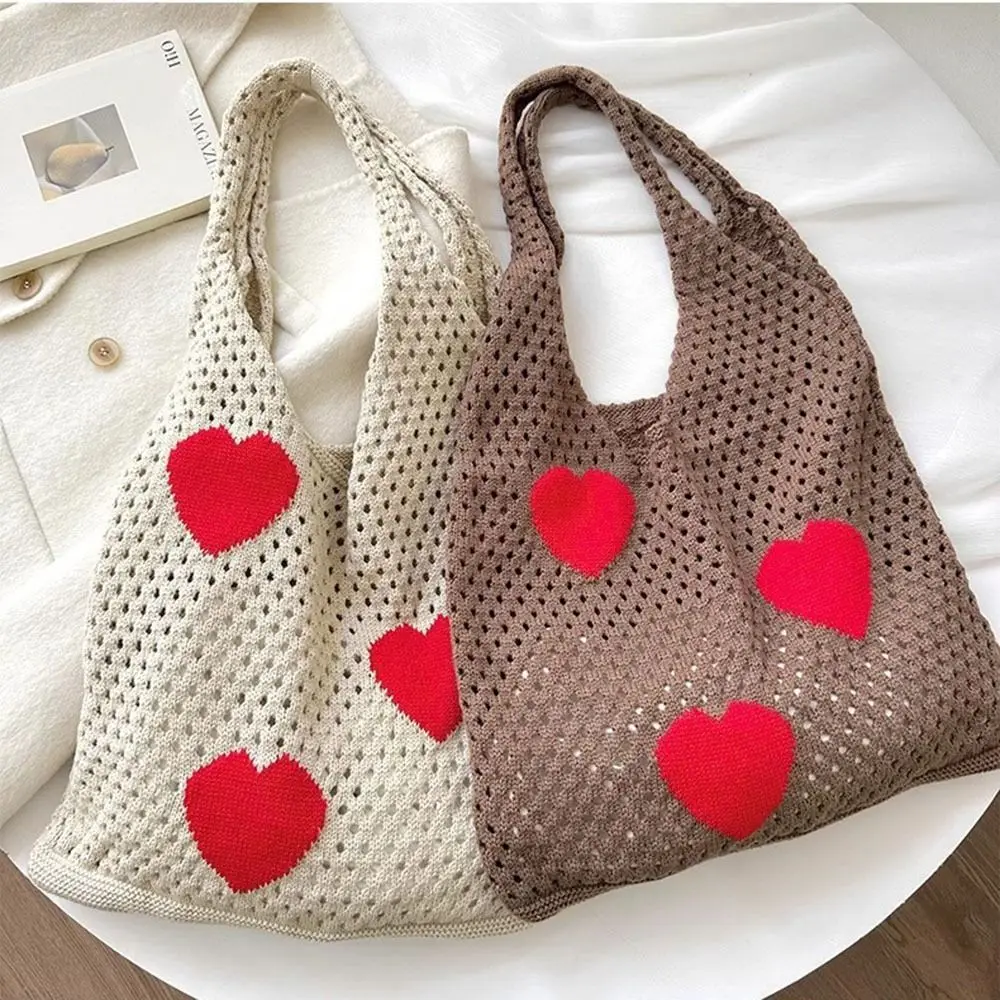 

Beach Bag Large Capacity Knitted Shoulder Bag Ins Style Retro Crochet Handbag Sweet Fashion Hollow Tote Bag Picnic