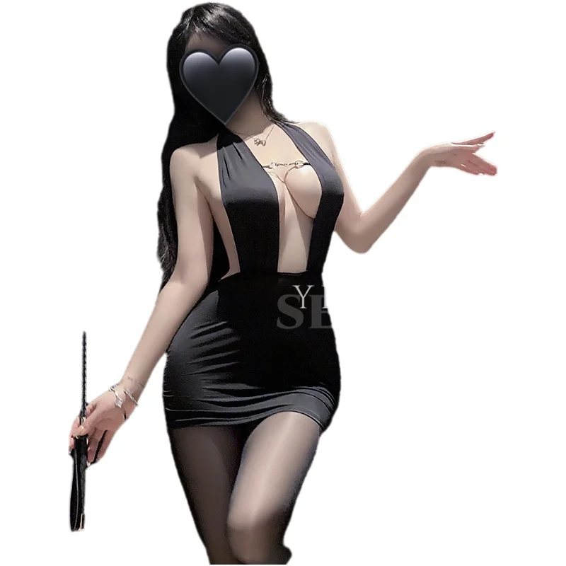 

Сексуальное платье с воротником-халтером и облегающей юбкой для женщин, униформа для ночного клуба, униформа секретаря, соблазнительная одежда для сна, очаровательное платье 0HHA