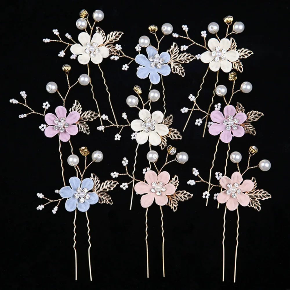 1 Piece Pink Blue Fabric Flower Pearl Hairpin, Forest Style Gentle Style, Suitable for Bridal Look / Daily Updo / Party Wear