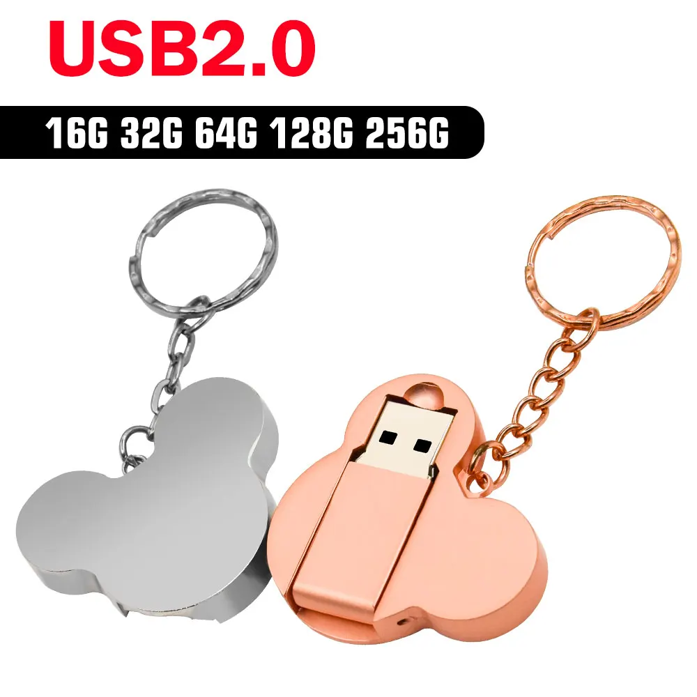 

Cute USB Flash Drives 128GB 64GB High speed Memory stick Free key chain Metal U Disk 32GB Creative Waterproof Silver Pen drive