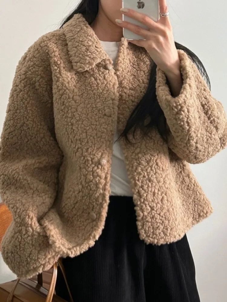 Primavera otoño Mujer prendas de vestir exteriores de un solo pecho Abrigos Invierno chaqueta con cuello Laple Chaquetas sueltas Mujer Chaquetas señoras Tops