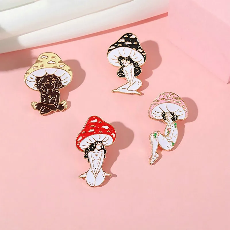 

Pins Custom Girls and Plant Brooches Lapel Badges Cartoon Nature Art Jewelry Gift for Friends Mushroom Lady Enamel