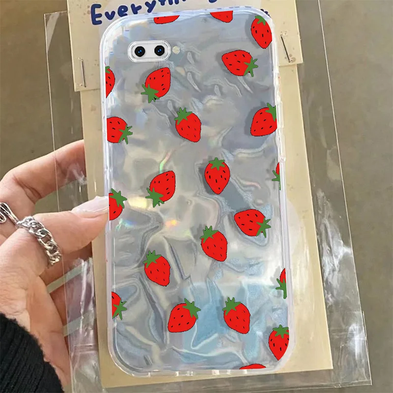 Laser Fruit Case For Realme C20 C2 C67 GT Master Cherry Strawberry Floral Cartoon Water Ripple Gloss Glitte PC Phone Cover Cases