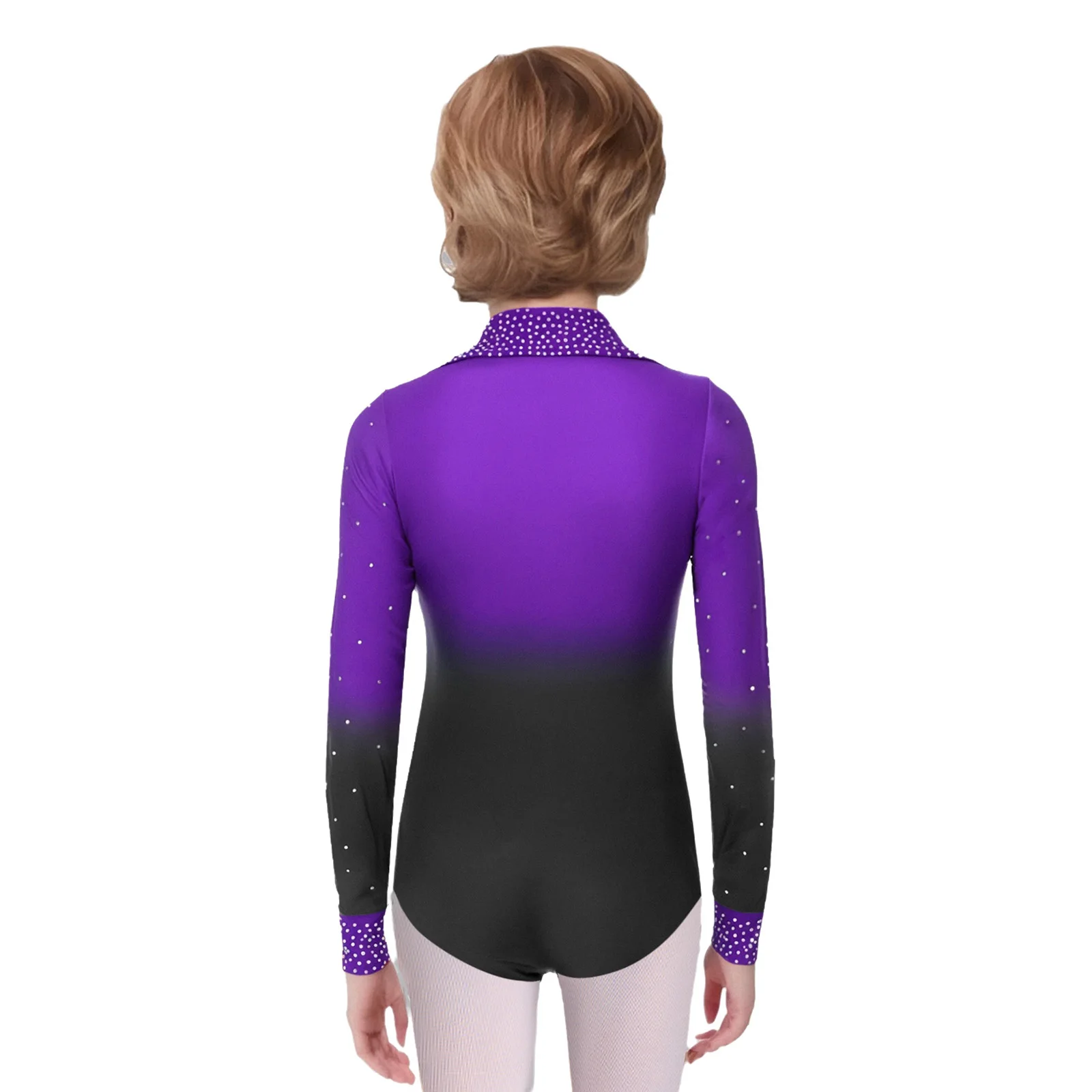 Costume de danse Jazz Latin Chacha pour enfants garçons, manches longues, strass brillants, dégradé de couleur, justaucorps avec pantalon, ensemble vêtements de danse latine