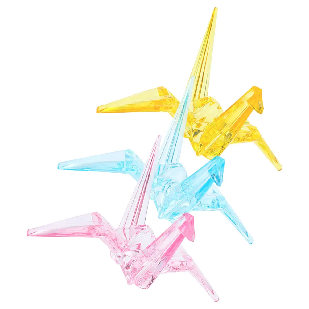 

3 Pcs Crane Statue 3d Delicate Bird Display Acrylic Model Clear Crystal Decorations Kids Room nament Gift