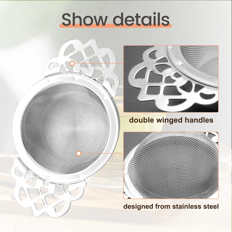 ステンレス製ティーストレーナー、ボウル、ティーフィルター、超微細メッシュ、二重指ハンドル、新しい2個