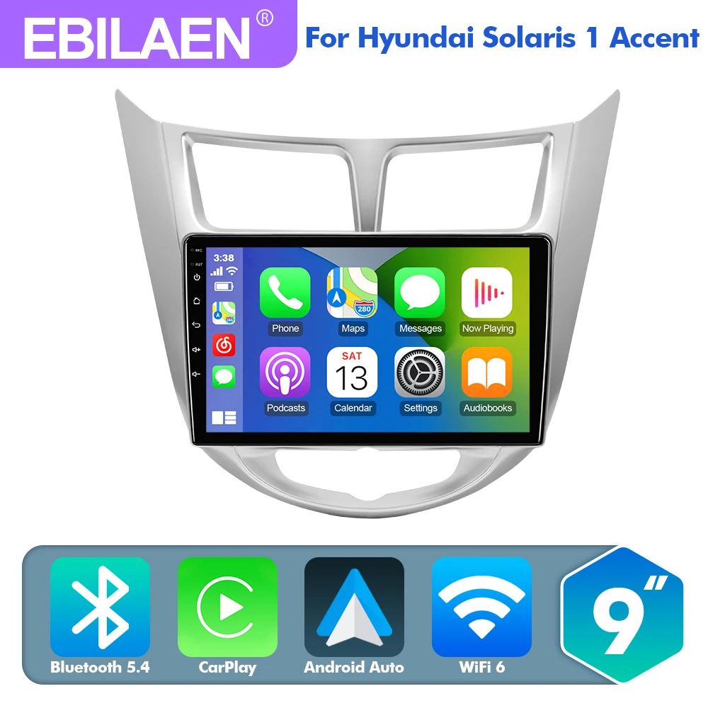 EBILAEN Android 13.0 Car Radio Multimedia Player For Hyundai Solaris Accent 2010-2016 GPS Navi GPS Navigation DSP Carplay BT