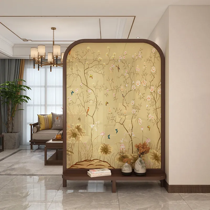New Chinese-style entry living room solid wood screen partition entrance home modern decoration simple bedroom rack seat screen