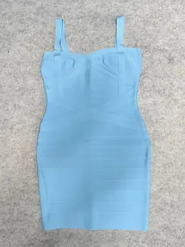 BEAUKEY 藍色吊帶女士迷你繃帶連身裙,修身性感及膝長度,適合派對夜店穿著,XL 碼經典款 8 最佳銷售 夏日派對禮服 - №2