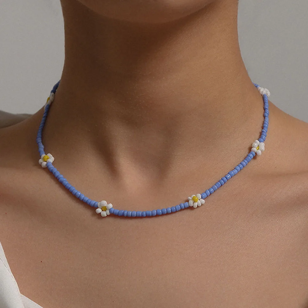 

Jewelry Colorful Beaded Necklace Decoration Flower Water Proof Blue Cute Summer