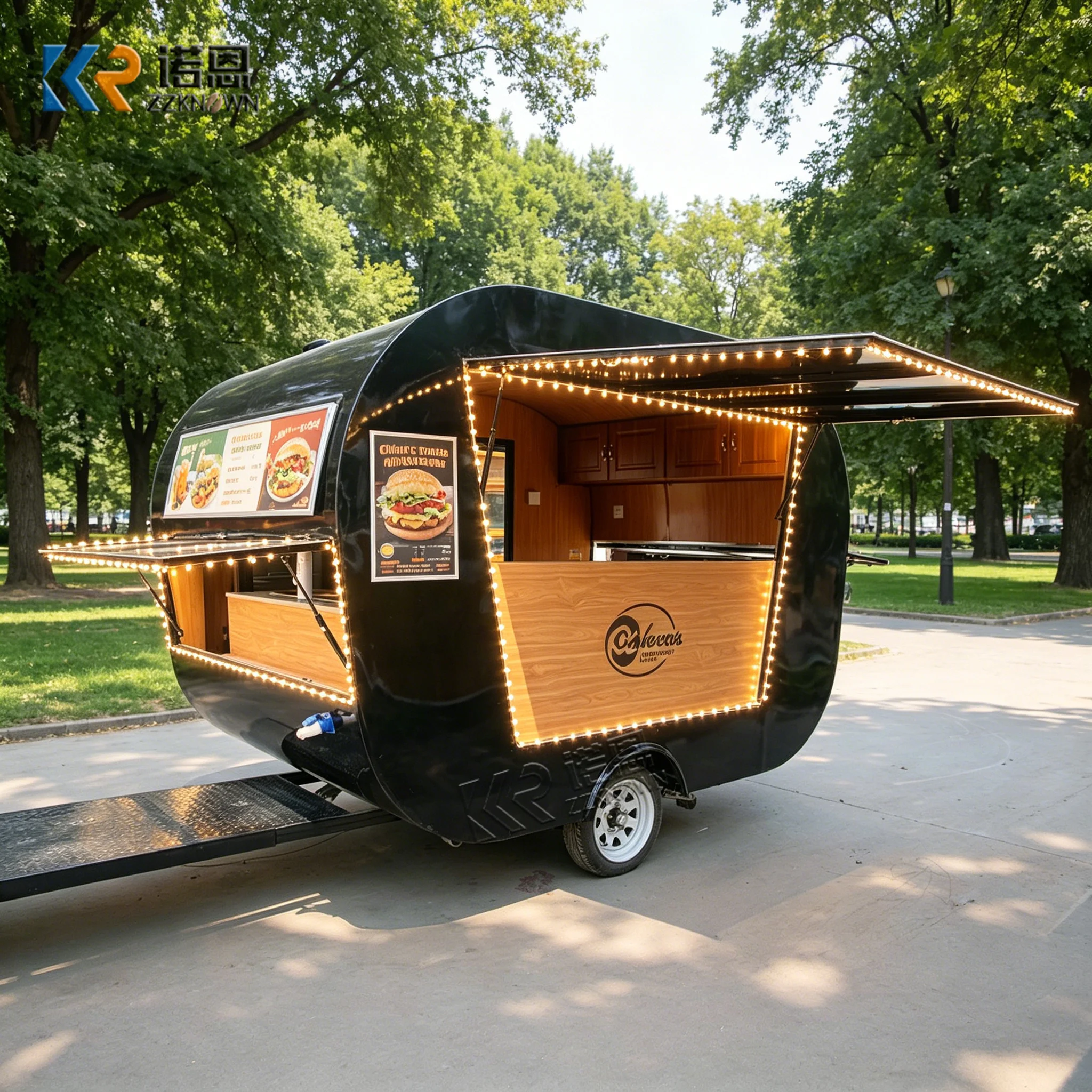 

Fiberglass Mobile Food Truck with Kitchen for Dumplings Bao Pancakes - Portable Catering Vending Trailer
