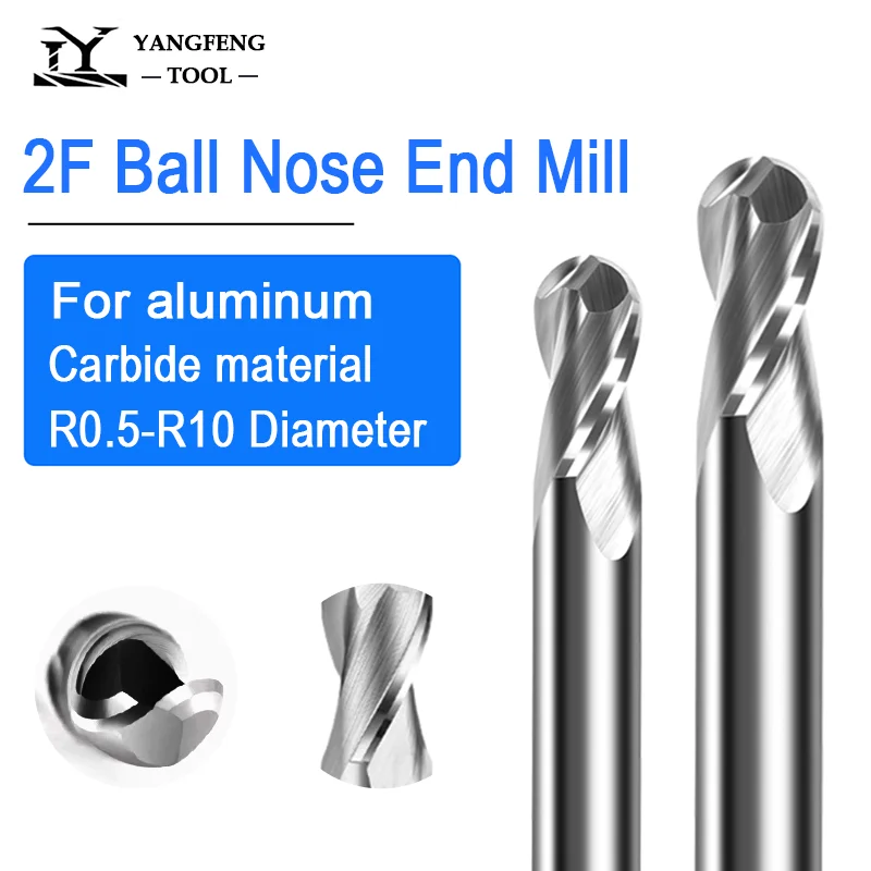 

R0.5-R10 Ball Nose End Mill Tungsten Carbide 2 Flute Radius Arc Router Bit For Cutting Aluminum Copper CNC Machining Center Tool