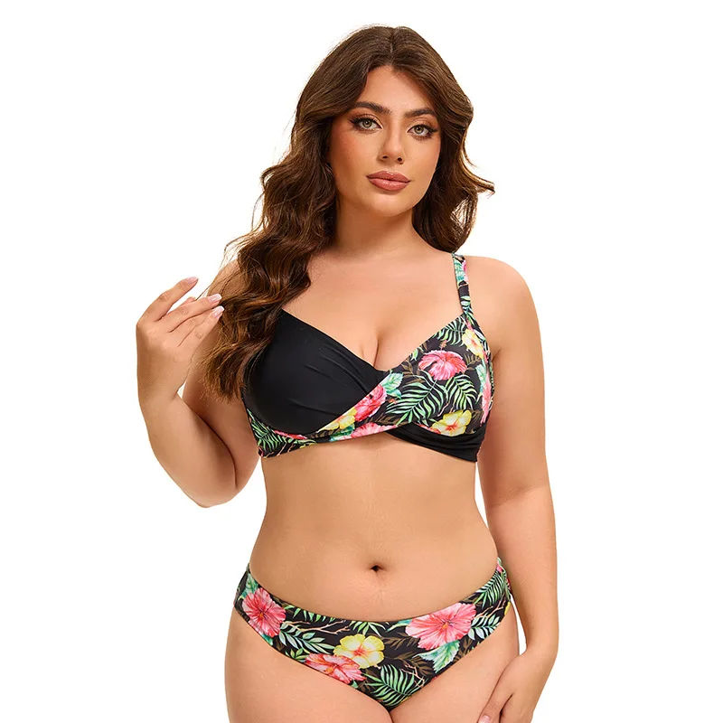 2025 جديد حجم كبير بلا أكمام الاستوائية المطبوعة قطعتين مجموعة البكيني مثلث أعلى وأسفل النساء ملابس السباحة #2