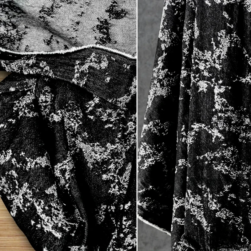 Double Sided Texture Black and White Random Line Jacquard Denim Reconstruction Creative Jacket  Pants Skirt Clothing Fabric