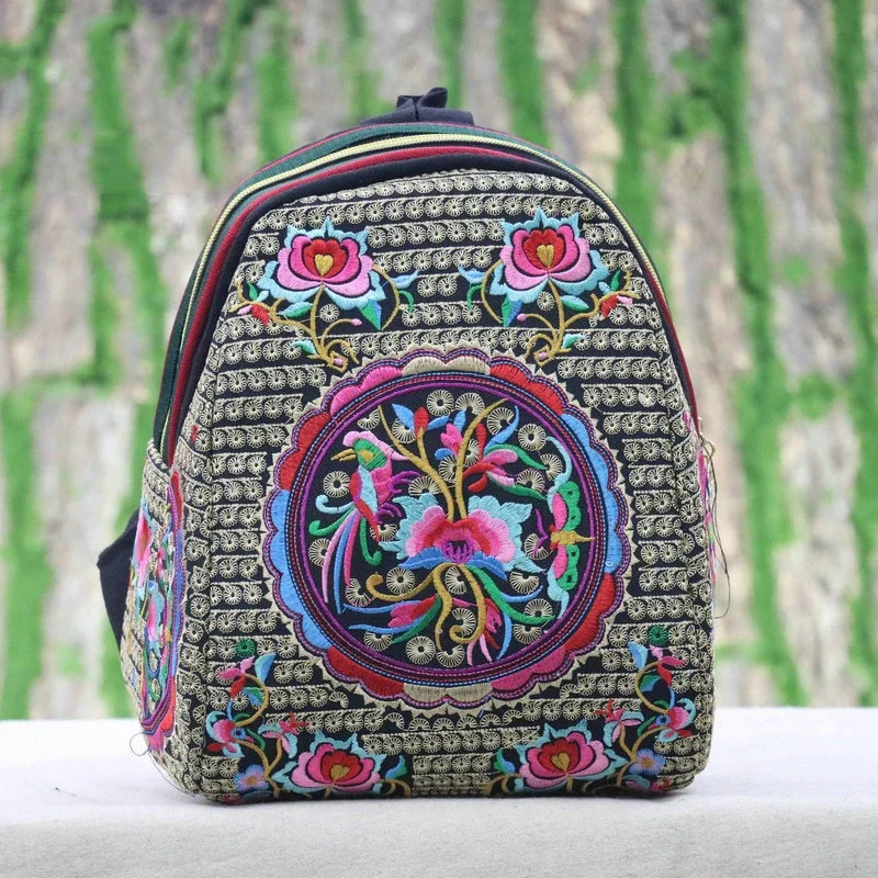 Floral Embroidered Casual Canvas Women Backpacks Girls Ethnic Schoolbags Ladies Vintage Rucksack  Shopping Backpacks for Women