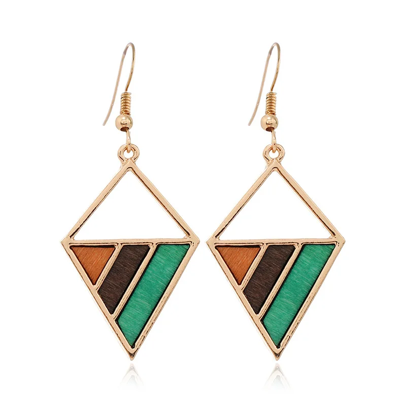 Alloy geometric wood panels contrasting wood earrings fashion commuting exaggerated earrings for women