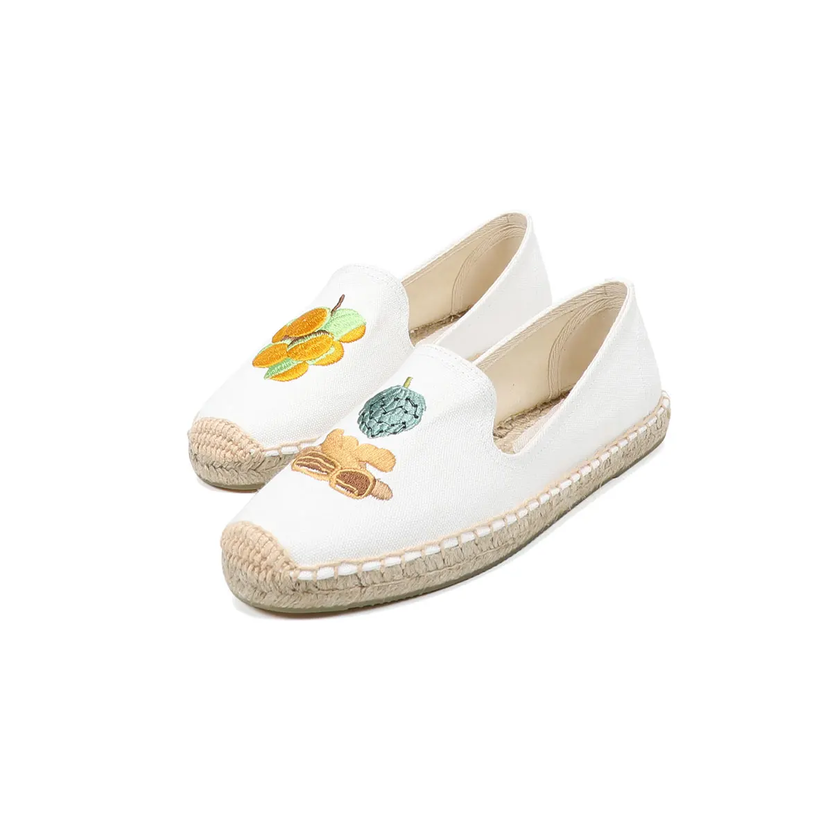 Summer fashion ladies all-match casual white shoes fruit pattern embroidered slip-on canvas shoes zapatos mujer espadrilles