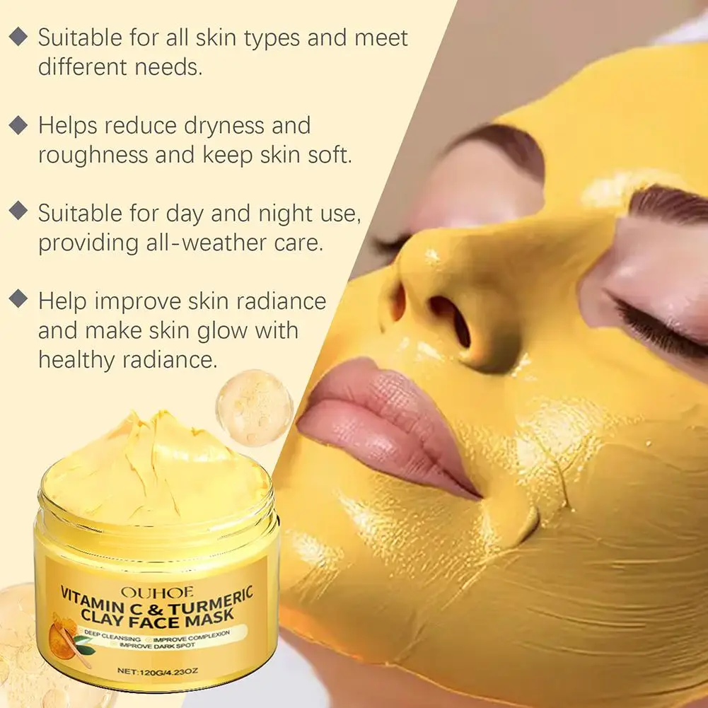 Vitamin C Clay Mask With Turmeric For Dark Spots, Dull Skincare, Turmeric Clay Facial Mask Oil Controll Refining Pores Hydrating