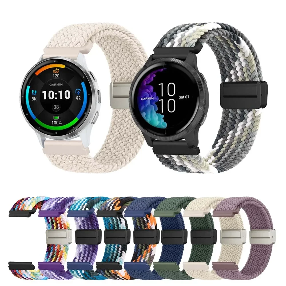 

Плетеный магнитный ремешок 20/22 мм для Garmin Vivoactive 3 4 5/Venu 2 Plus/Venu 3/Forerunner 55 158 265 965 745 645 255 музыкальный ремешок