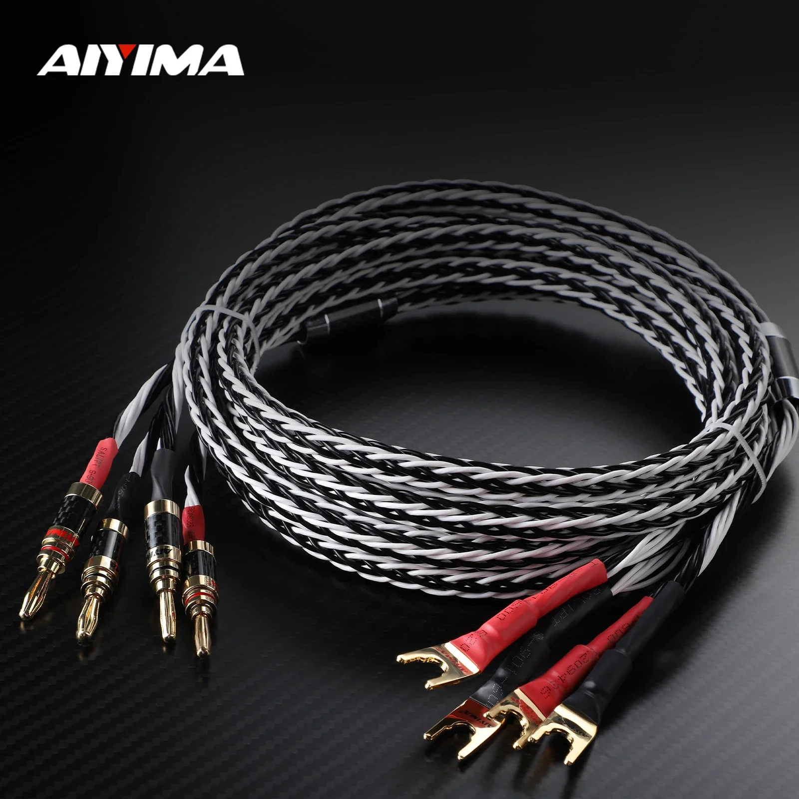 

AIYIMA Audio 2 шт. Hi-Fi акустический кабель 7N из чистой меди OCC 16 ядер с кабелем типа «банан и Y» для усилителя A80/A07 max