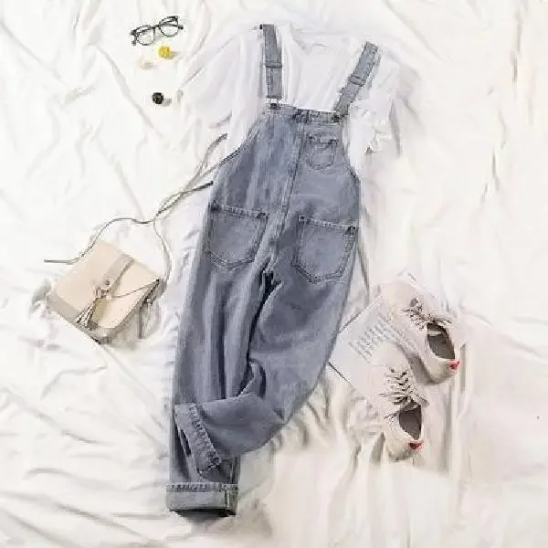 Vintage Denim Overalls Women Summer 2023 Korean Style Pants Loose Wide Leg Jumpsuits Tide Casual All Match Plus Size Women Jeans