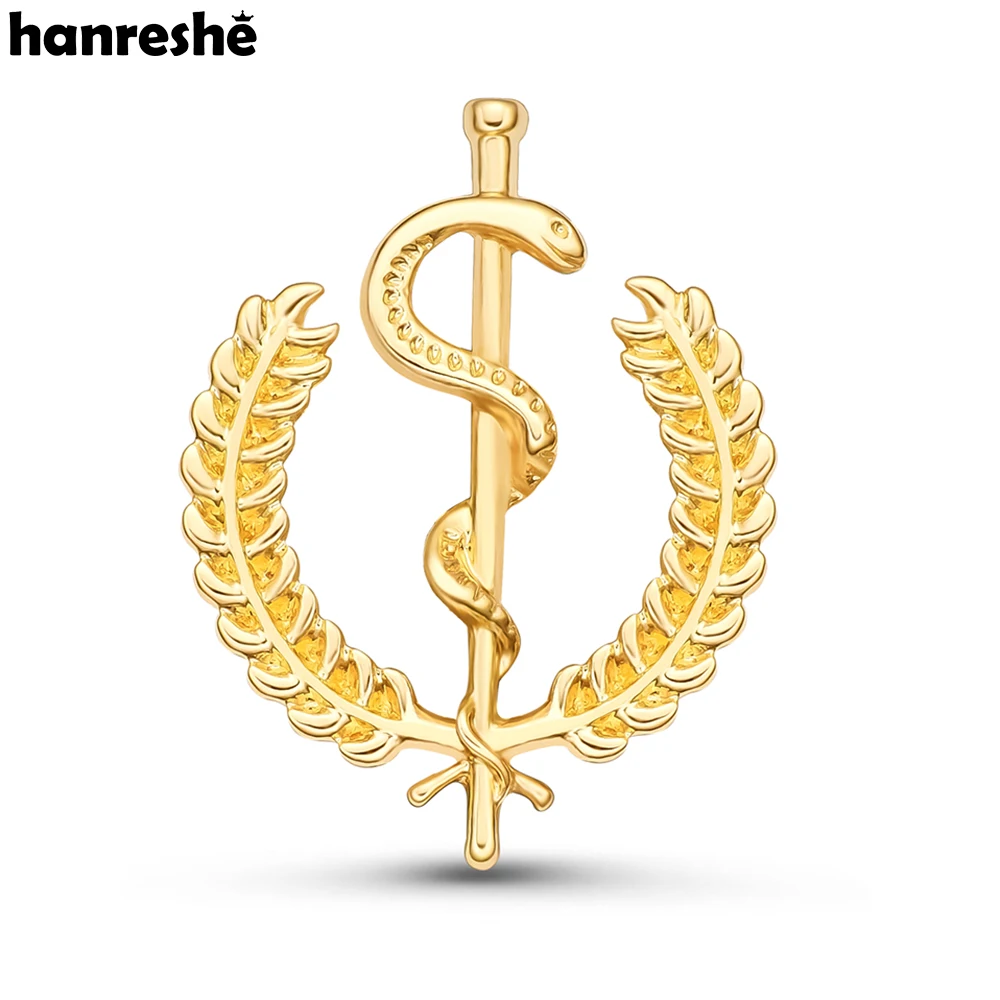 Hanreshe Medical Caduceus Snake Stick Wheat Ear Brooch Pin Creative Doctor Nurse Lapel Backpack Badge Medicine Jewelry Gifts