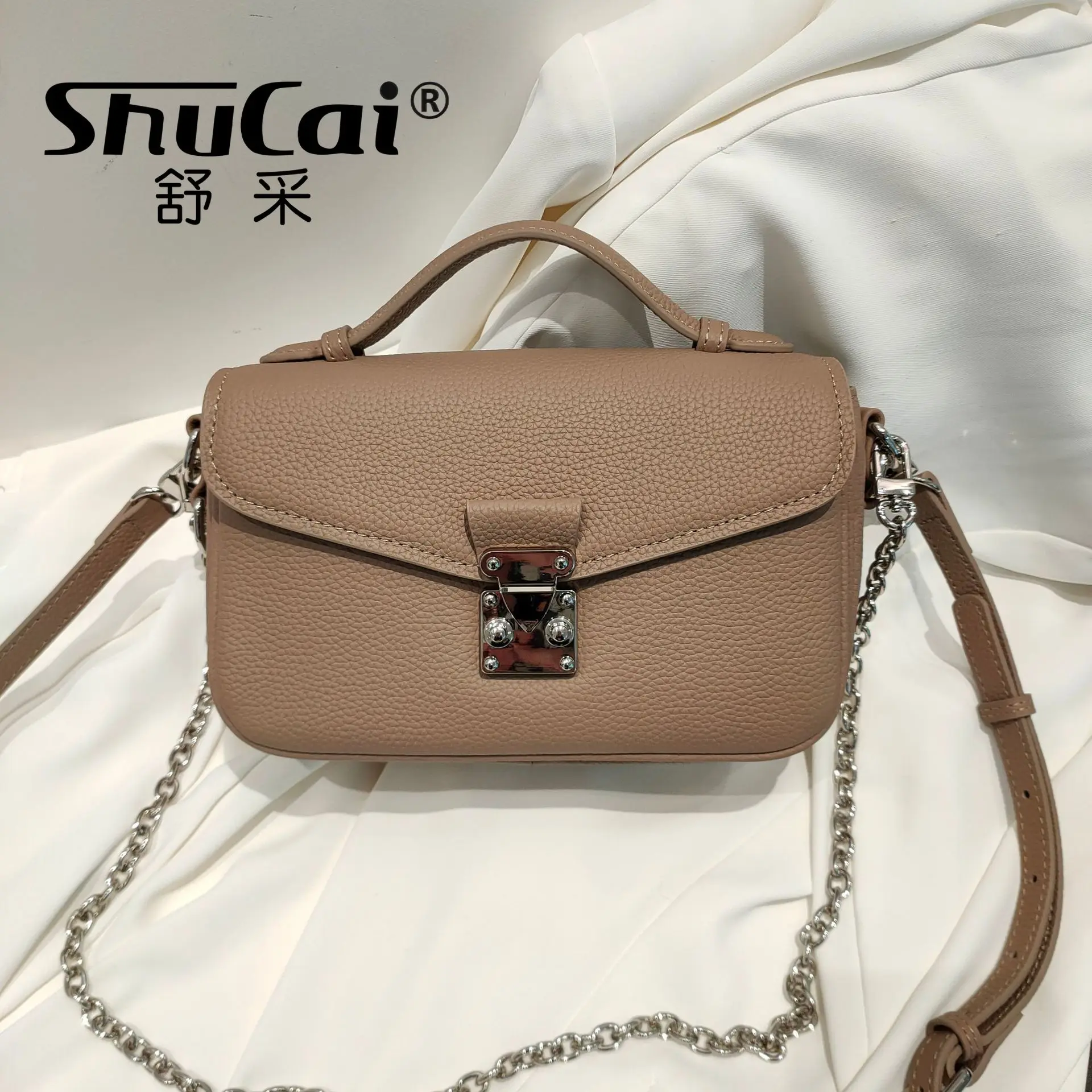 Genuine leather small square chain bag fashion commuter handheld single shoulder crossbody bag head layer cowhide soft leather