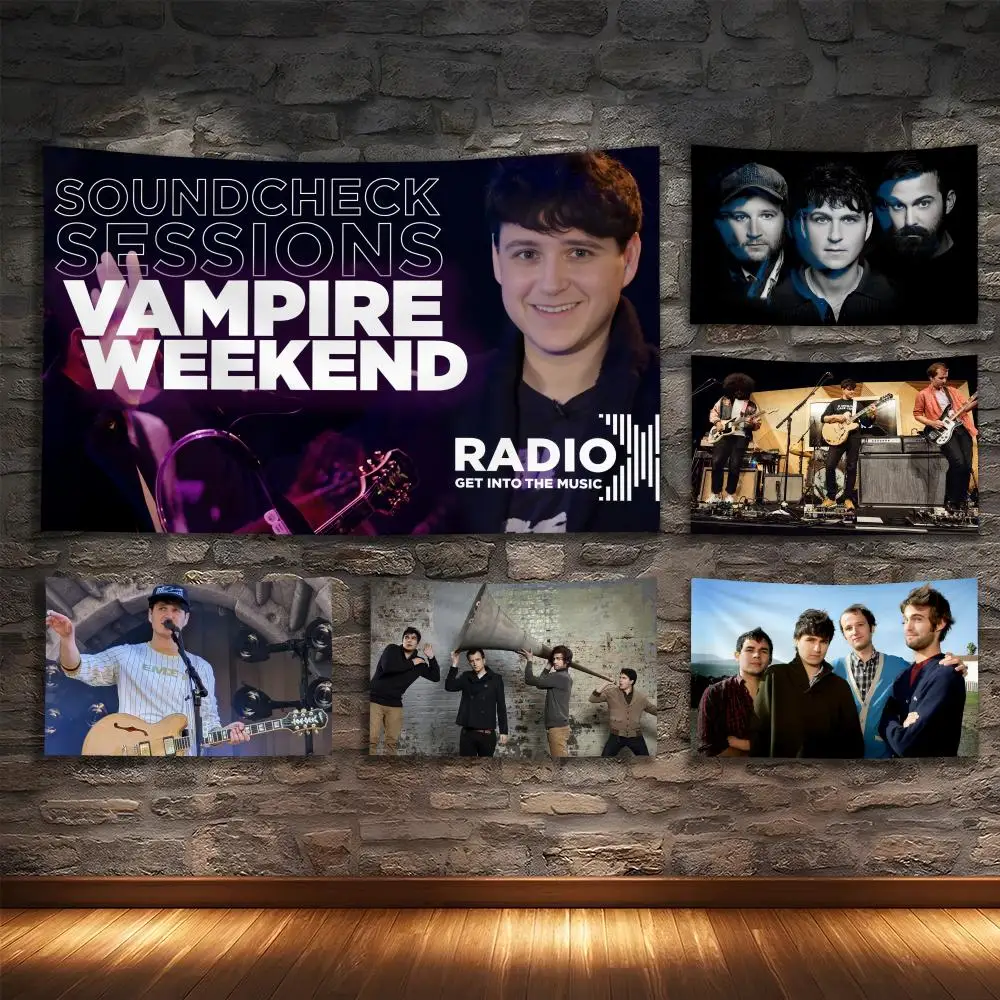 

V-VAMPIRE WEEKEND Rock Band Tapestry Custom Living Bedroom Party Dormitory Interior Wall Bohemian Decoration Attached Clip