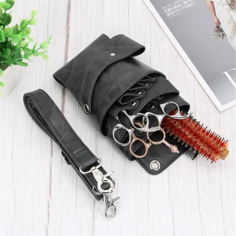 

Professional 8 Pocket Black Salon Barber Hair Scissors Bag Scissor Clips Hairdressing Holster Pouch Holder Case Belt